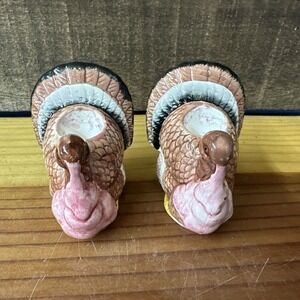 Vintage Ceramic Turkey Candle Holder Set of 2 - Thanksgiving